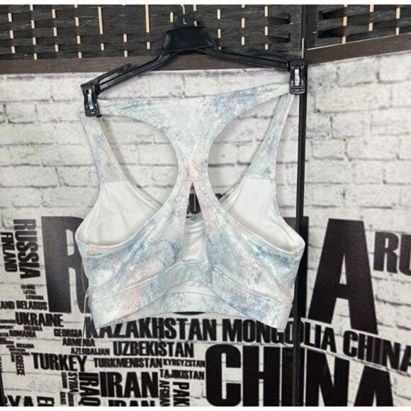 Jockey Active L Gray/Pink Mosaic Print Racerback Cut-out Sports Bra - Picture 3 of 4